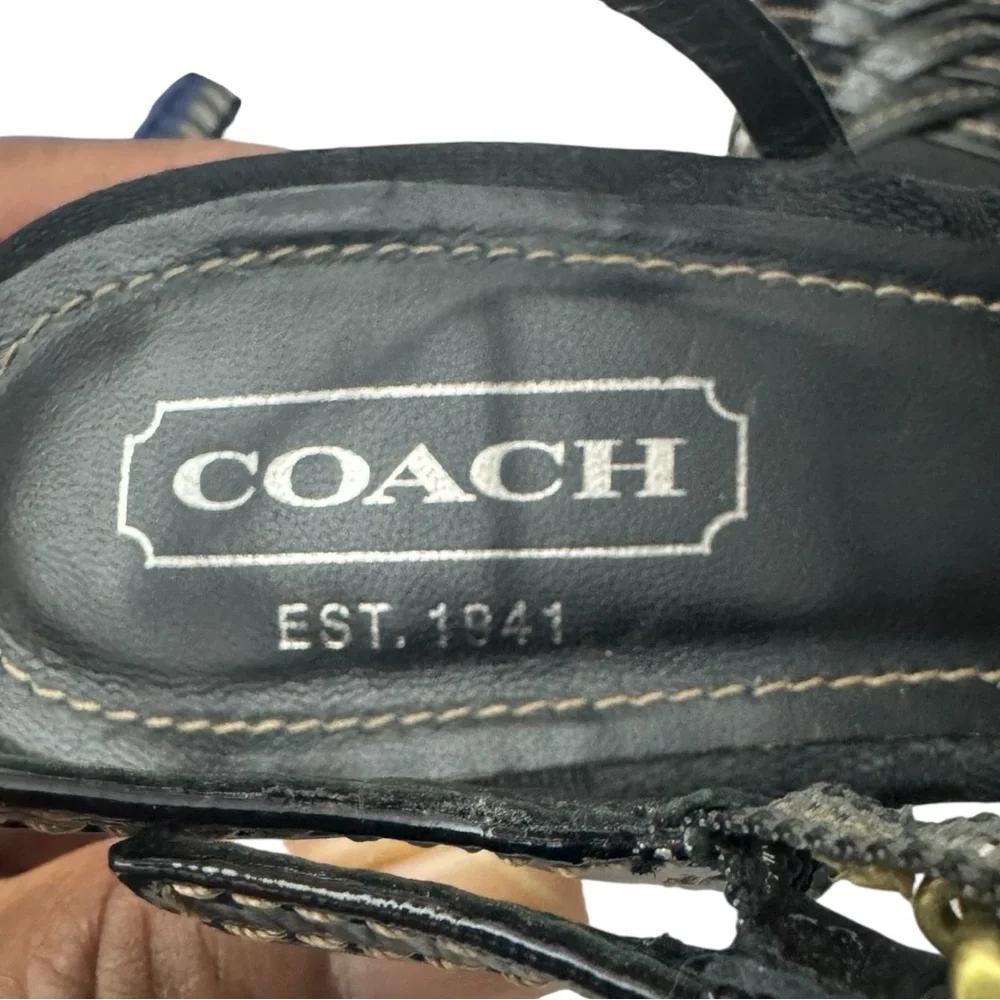 Coach Women’s High Heels 8.5 B Black Strappy Cork bottom Made In Italy Used